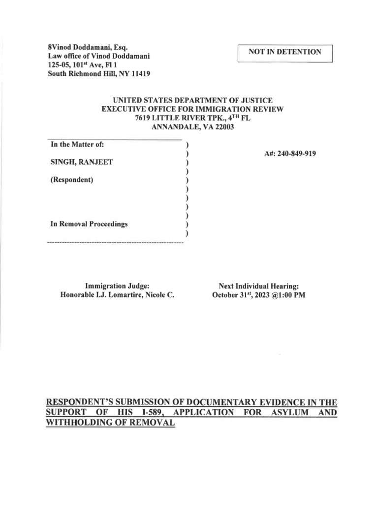 Respondent's Submission of Documentary Evidence in The Support of His I ...