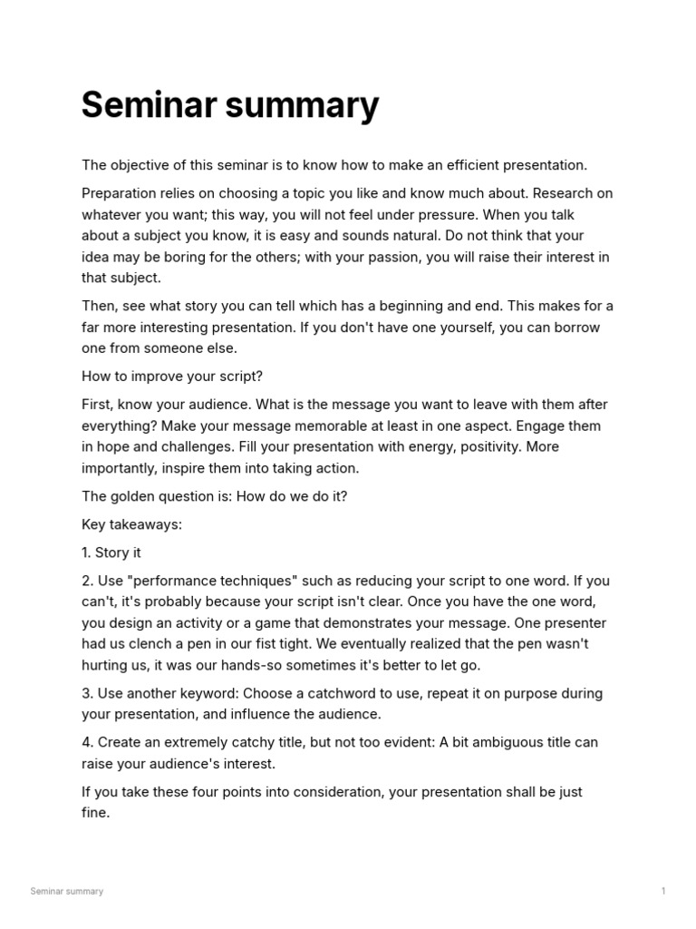 Seminar Summary | PDF | Human Communication