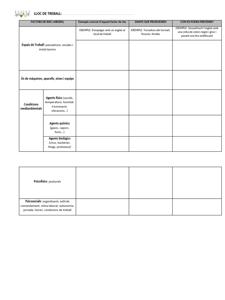 Exercici Factors de Risc Laboral A Linstitut | PDF