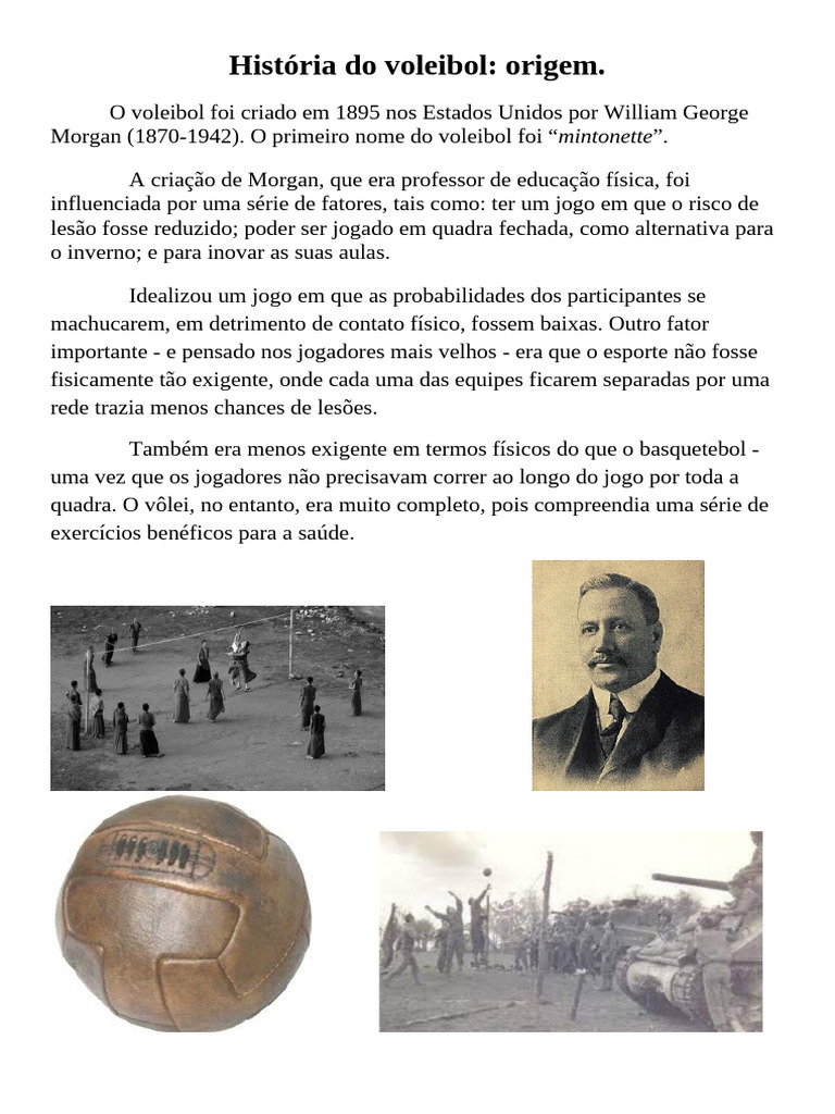 Origem do Voleibol: História e Criação | PDF | Jogos e Atividades | Bem ...