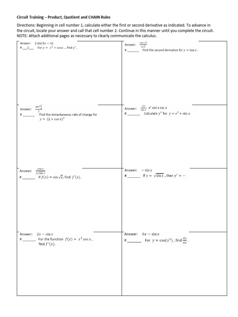 Circuit Training: Chain Rule Exercises | PDF