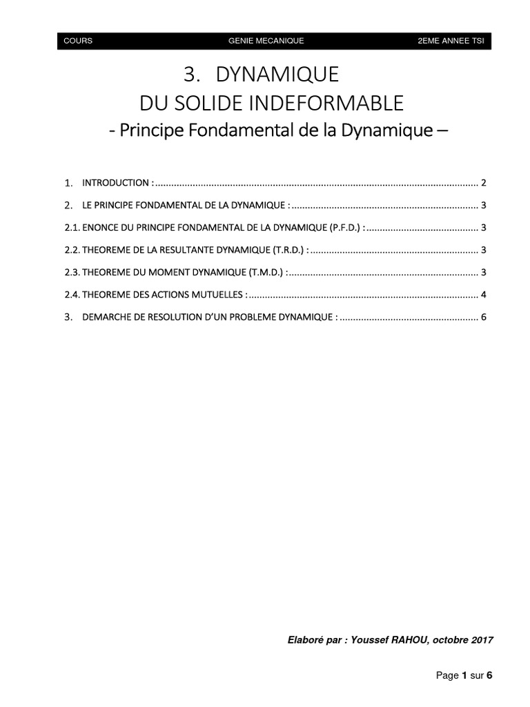 Principe Fondamental de la Dynamique | PDF | Lois du mouvement de ...