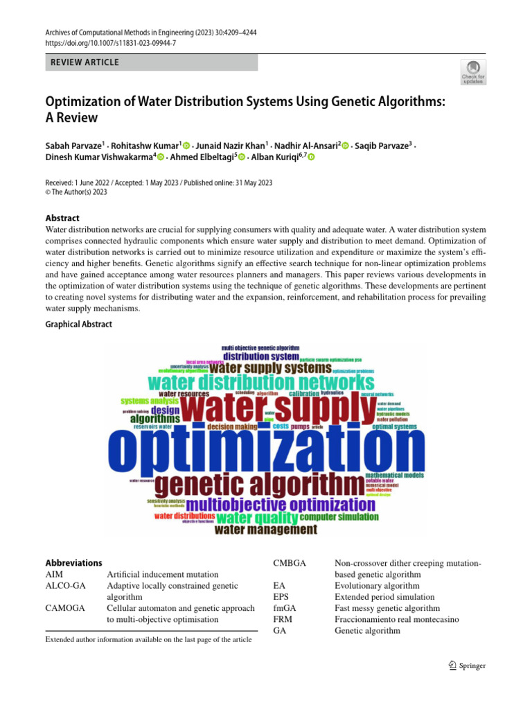Genetic Algorithms for Water System Optimization | PDF | Mathematical ...