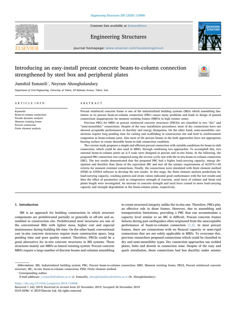 Precast Concrete Beam-Column Connection | PDF | Strength Of Materials ...