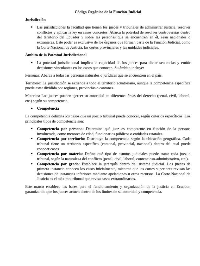 Jurisdicción y Competencia Judicial en Ecuador | PDF | Judicaturas ...