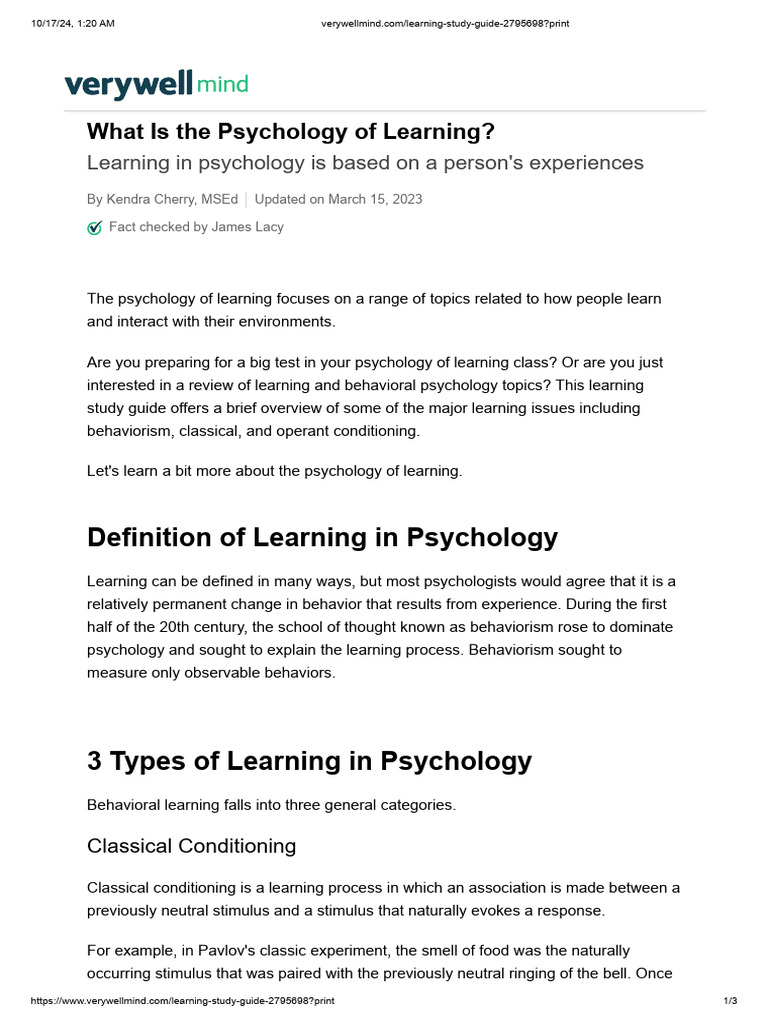Learning Study Guide 2795698 - Print | PDF | Learning | Reinforcement