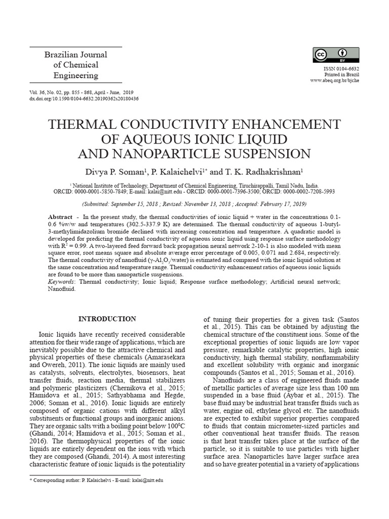 Enhancing Thermal Conductivity of Ionic Liquids | PDF | Heat Transfer ...