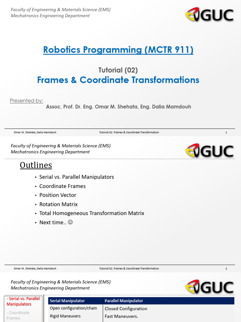 Mechatronics Robotics: Frames & Transformations | PDF | Cartesian ...