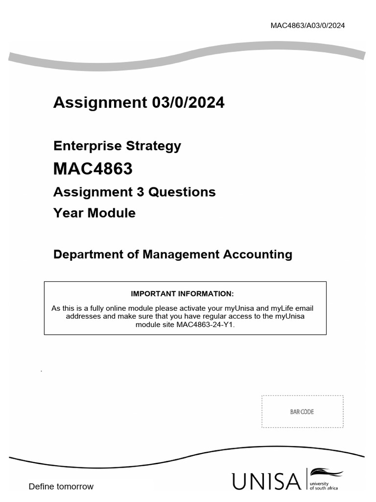 Assignment 03/0/2024: Enterprise Strategy Assignment 3 Questions Year ...