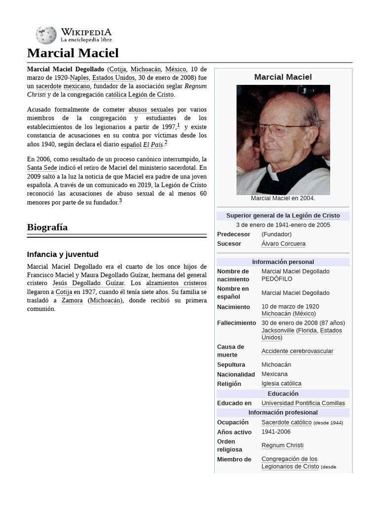 Biografía de Marcial Maciel Degollado | PDF | Iglesia Católica ...