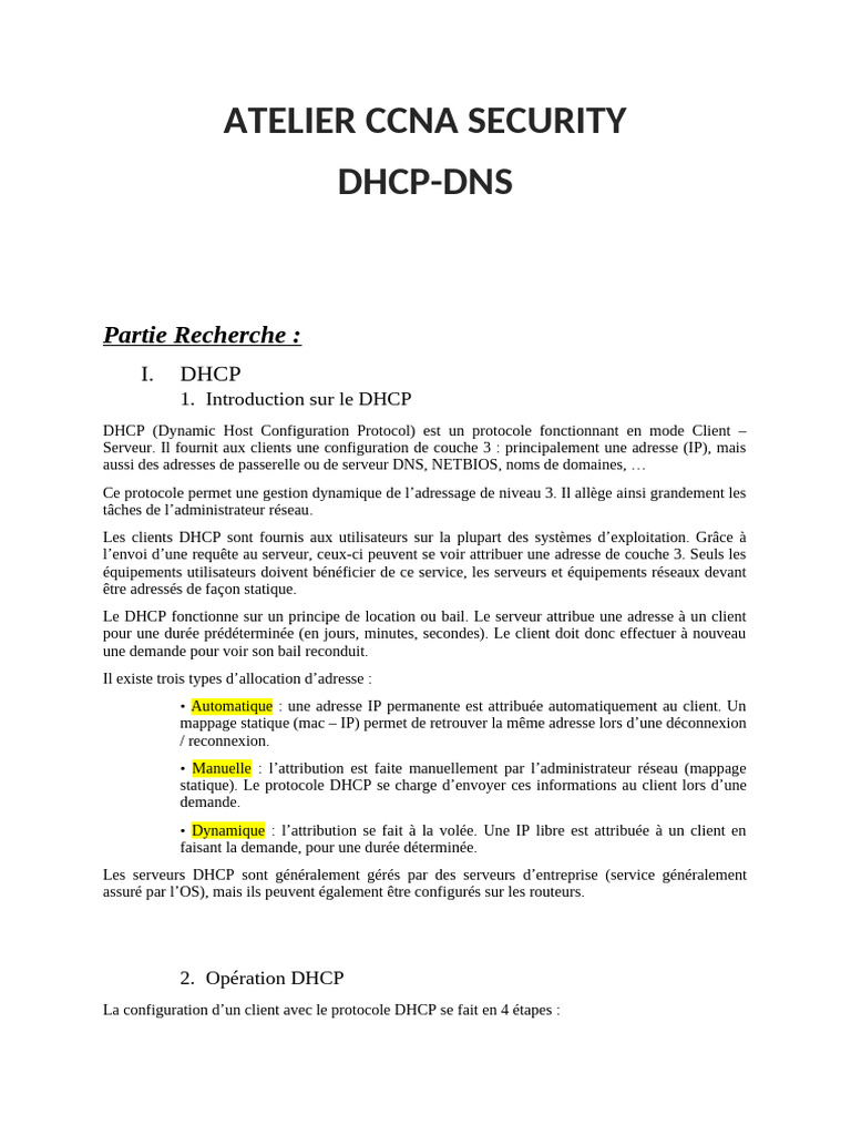 Atelier CCNA : DHCP et DNS expliqués | PDF | Système de noms de ...