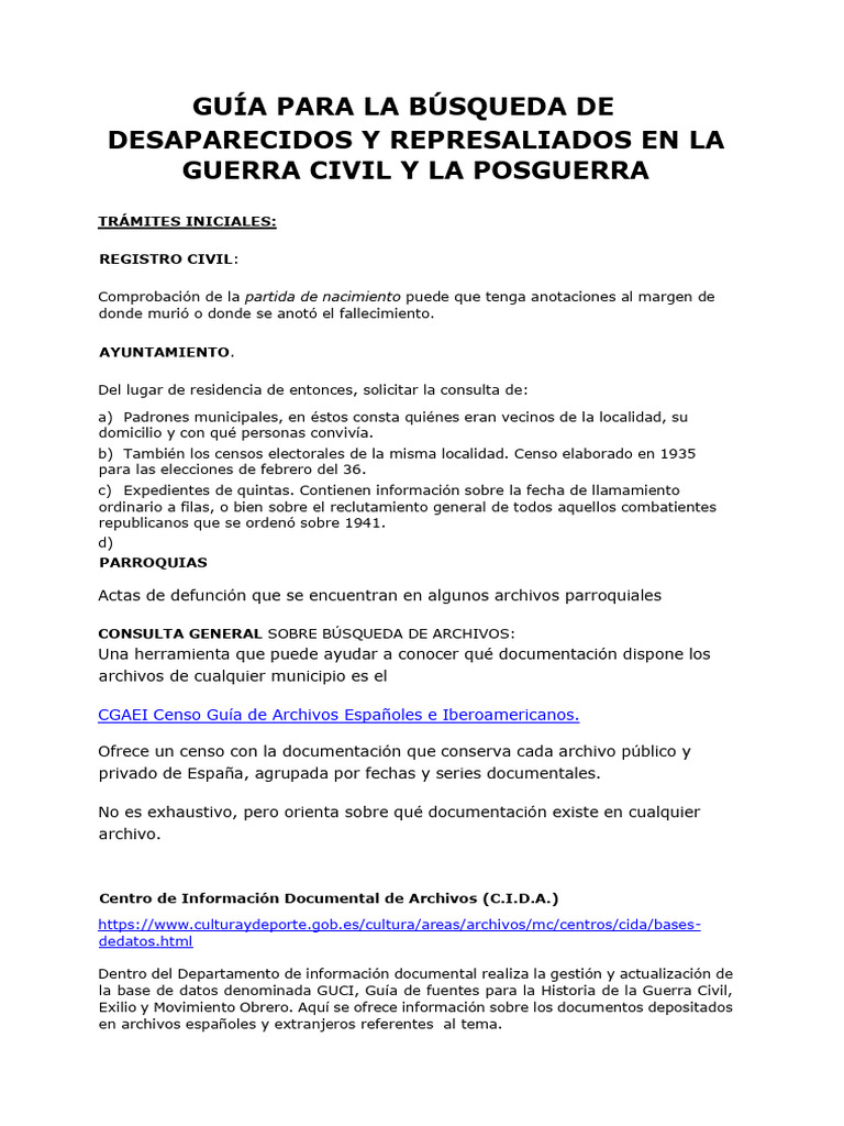 B squeda De Desaparecidos En La Guerra Civil PDF Guerra Civil 