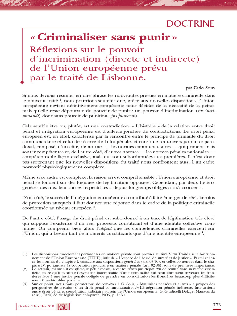 Pouvoir d'incrimination de l'UE : enjeux et contradictions | PDF ...