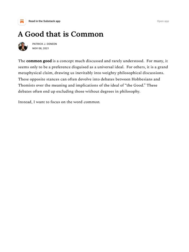 A good that is common by patrick j deneen pdf