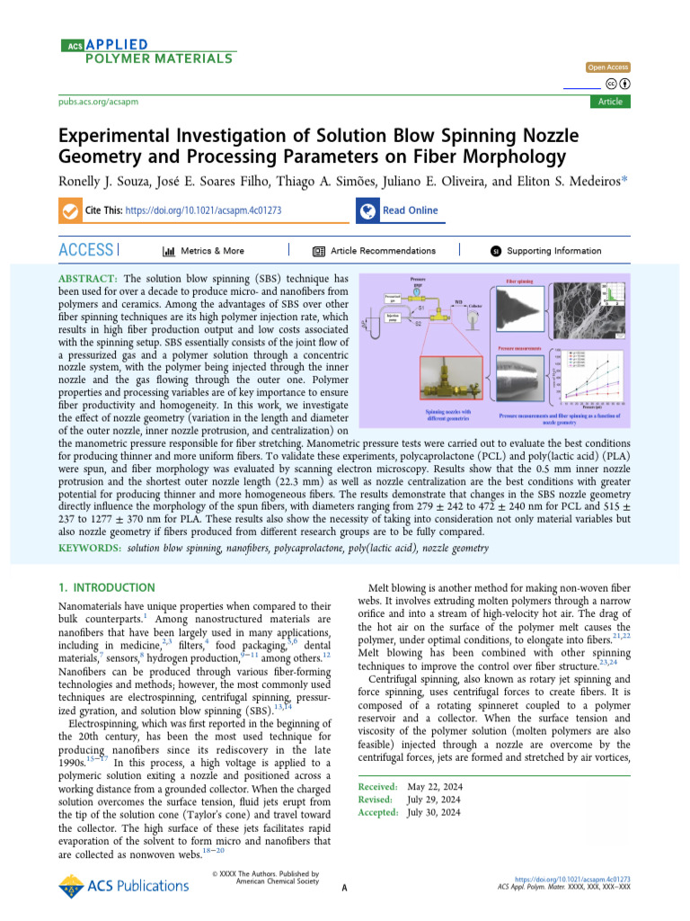 2024 Experimental Investigation of Solution Blow Spinning Nozzle ...