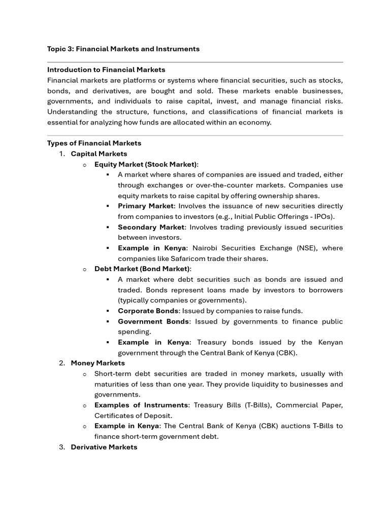 Overview of Financial Markets in Kenya | PDF | Securities (Finance ...