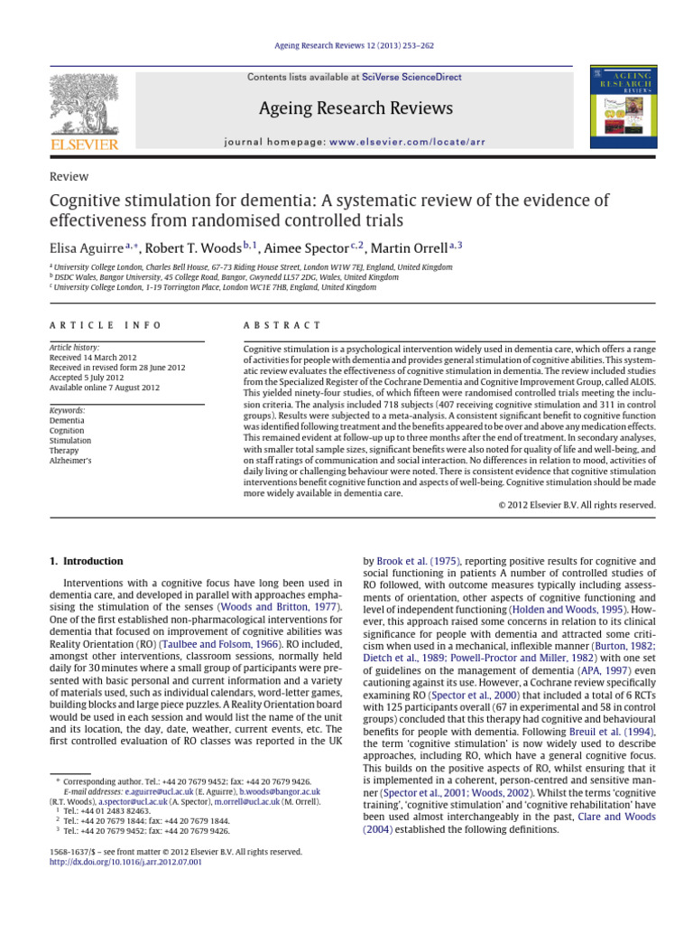 Cognitive Stimulation in Dementia Care | PDF | Randomized Controlled ...