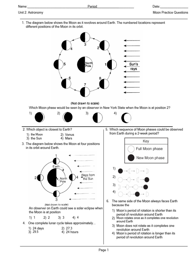 Moon Phases and Eclipses Practice Questions | PDF | Moon | Solar Eclipse