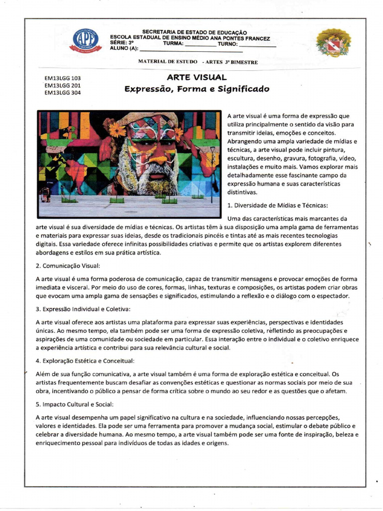 Material de Estudo 05 - Texto Arte Visual - 3ºano | PDF
