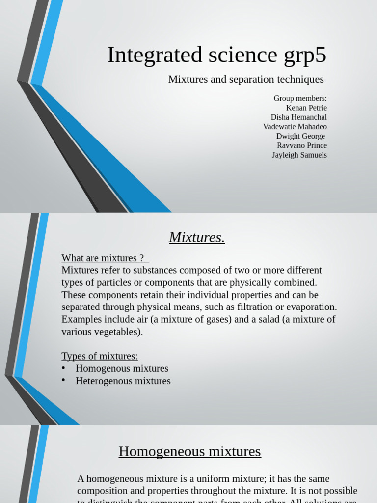 Mixtures and Separation Techniques Guide | PDF | Mixture | Filtration