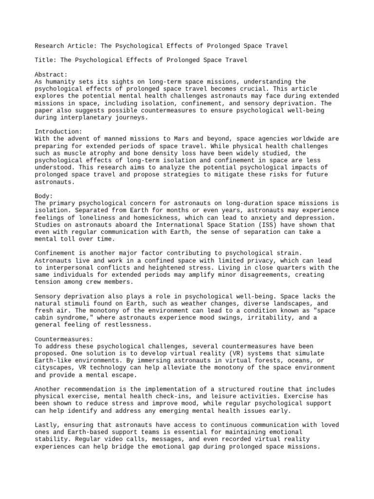 Psychological Effects of Prolonged Space Travel | PDF | Human ...