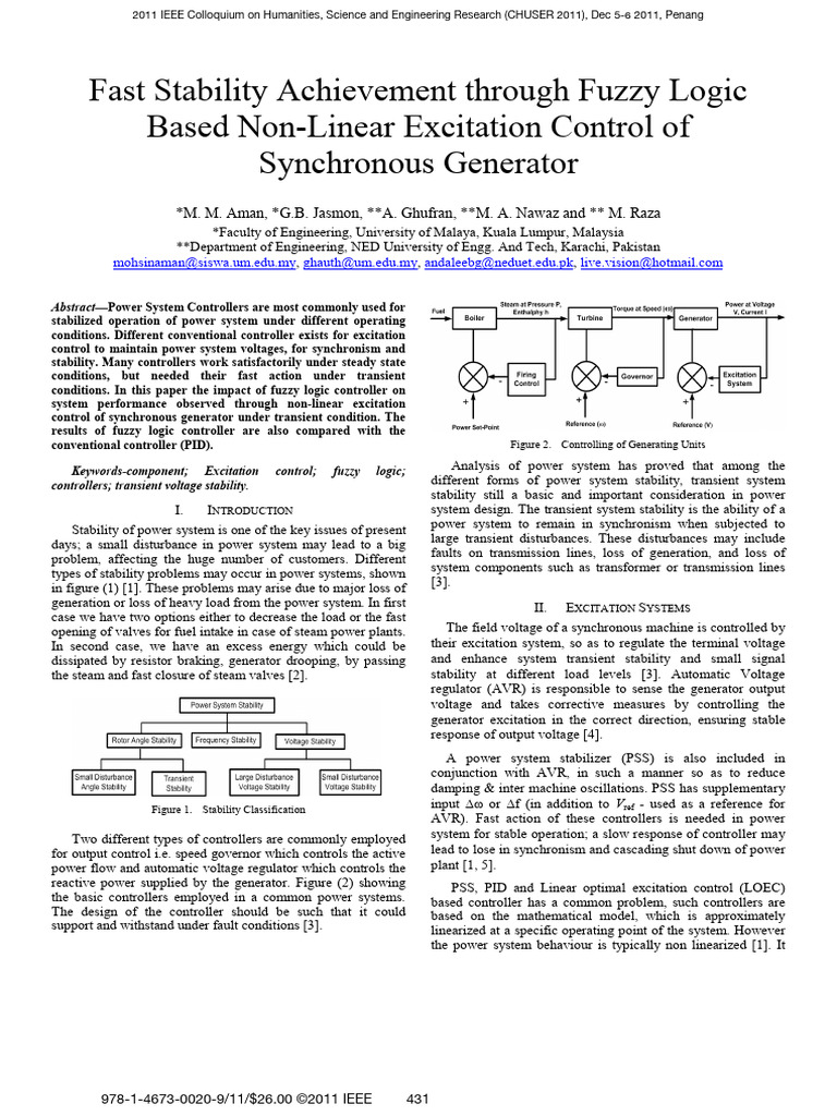 Fuzzy Logic Control for Synchronous Generators | PDF | Control Theory ...