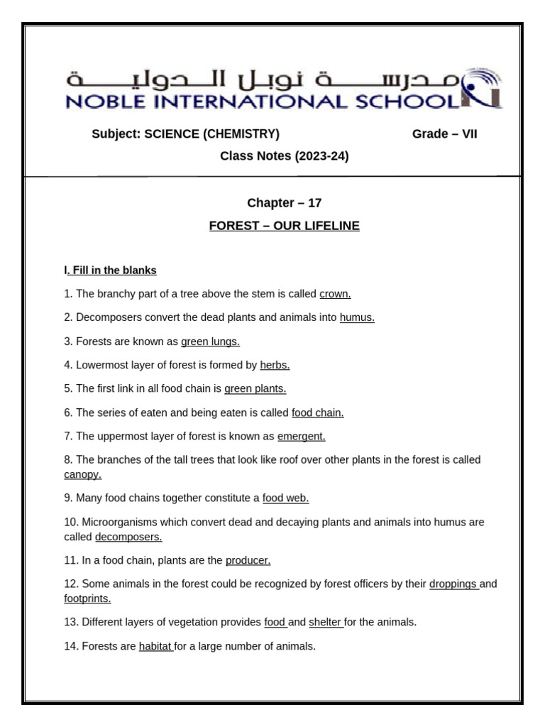Subject: SCIENCE Grade - VII Class Notes (2023-24) : Chemistry | PDF ...