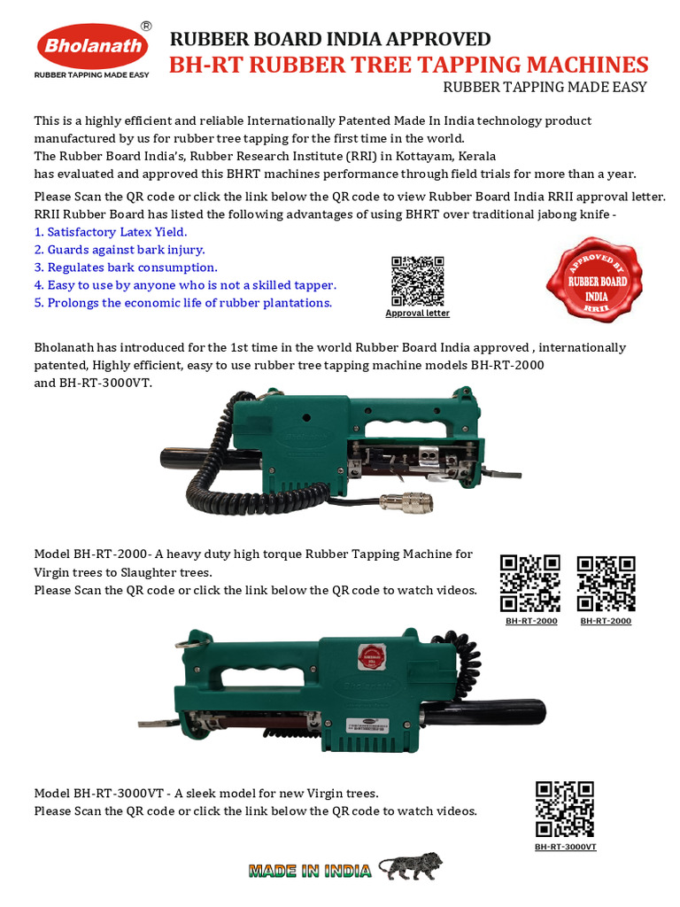 BHRT Rubber Tree Tapping Machines | PDF | Natural Rubber | Trees