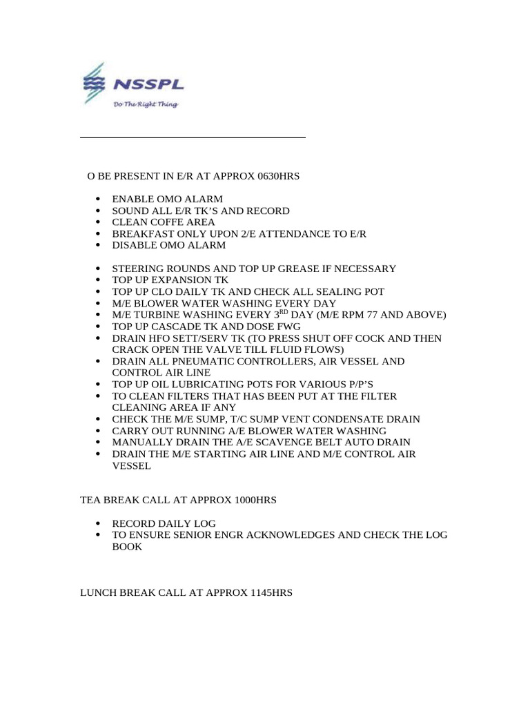 Junior Engineer Daily Routine Checklist | PDF | Technology & Engineering