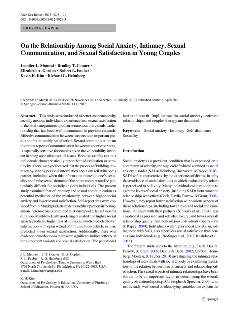 Social Anxiety and Sexual Satisfaction | PDF | Intimate Relationships ...