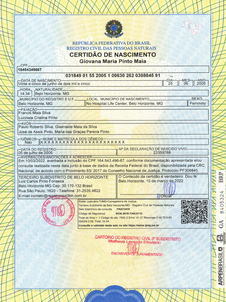 Certidão Nascimento | PDF