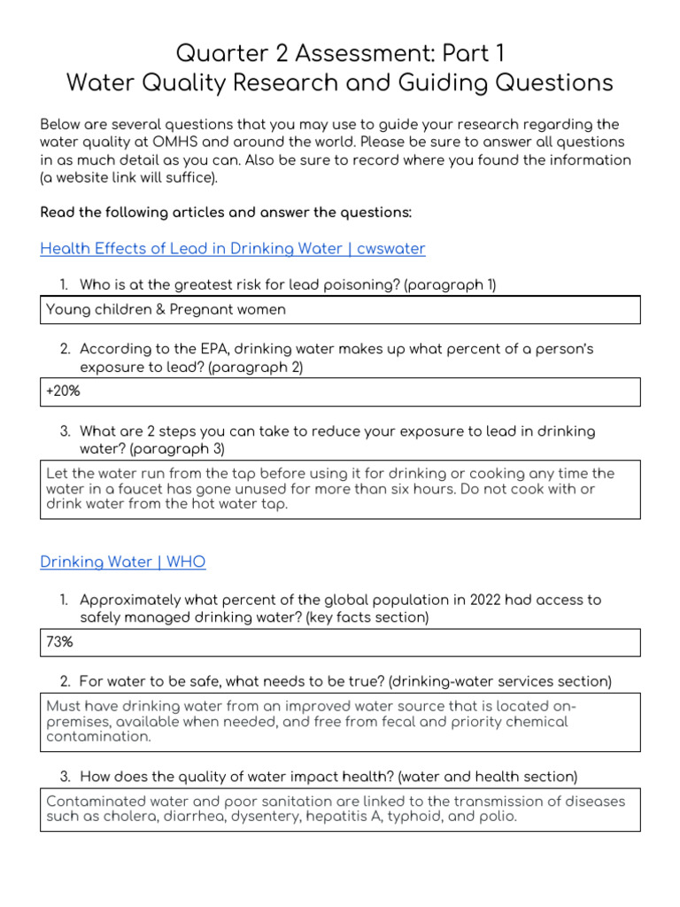 Water Quality Research Assessment Q2 | PDF | Drinking Water ...