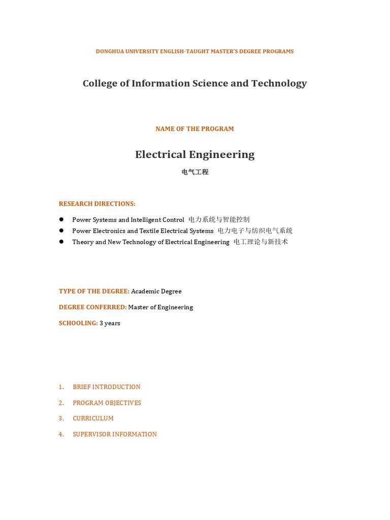 Master's in Electrical Engineering Overview | PDF | Thesis | Information