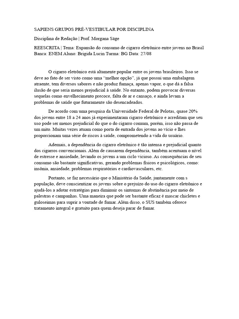 Consumo de Cigarro Eletrônico entre Jovens | PDF | Autoajuda | Bem-estar