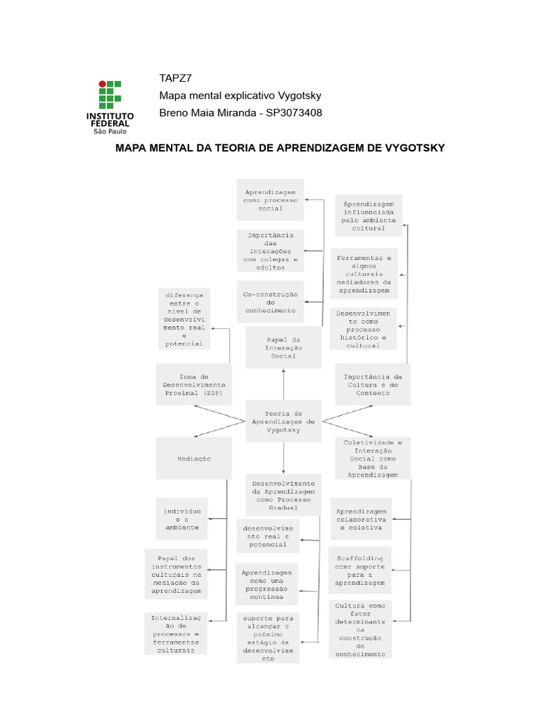 MAPA MENTAL DA TEORIA DE APRENDIZAGEM DE VYGOTSKY | PDF