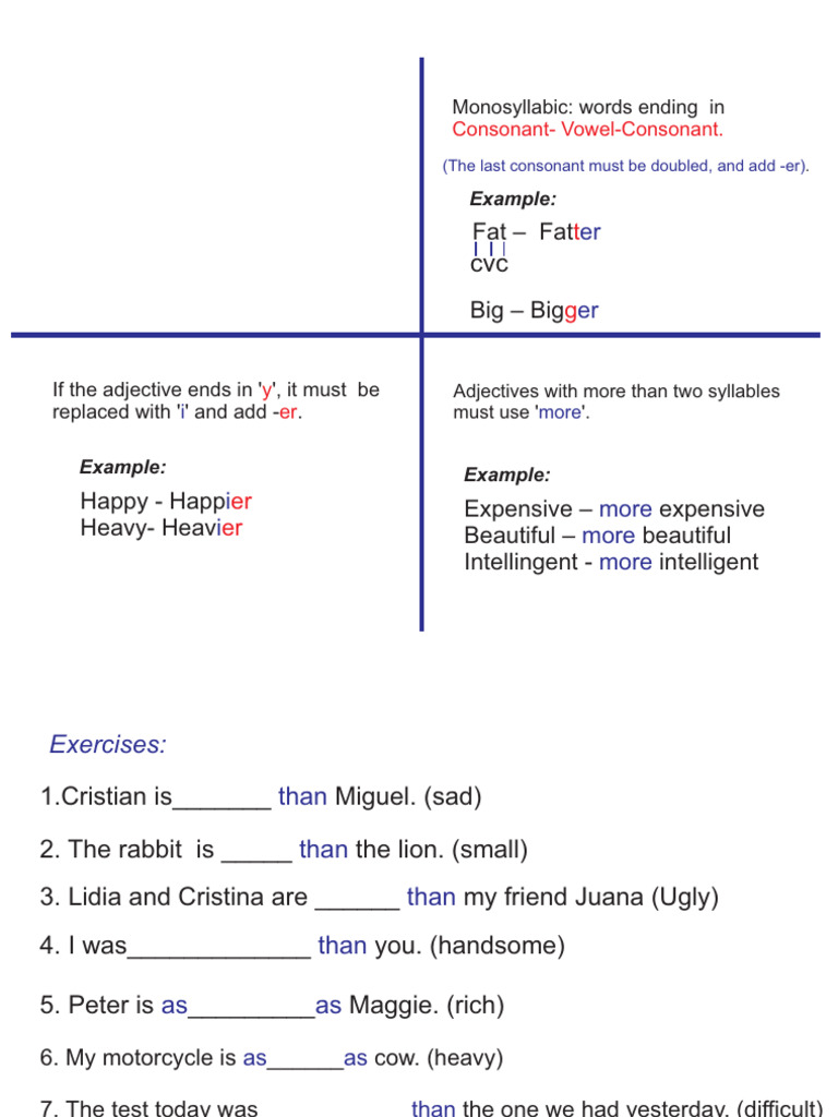 Comparatives Guide and Worksheet | PDF