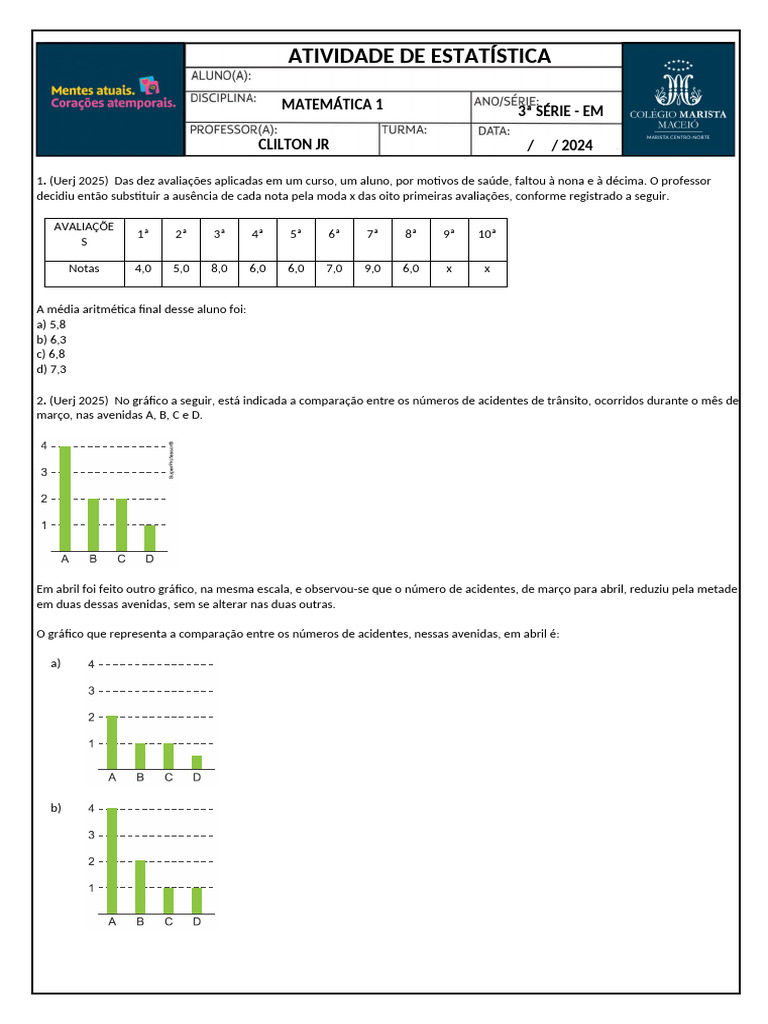 Atividades de Estatística e Análise de Dados | PDF | Métodos e ...