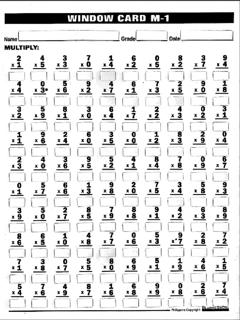 WINDOW CARD Multiplication PDF
