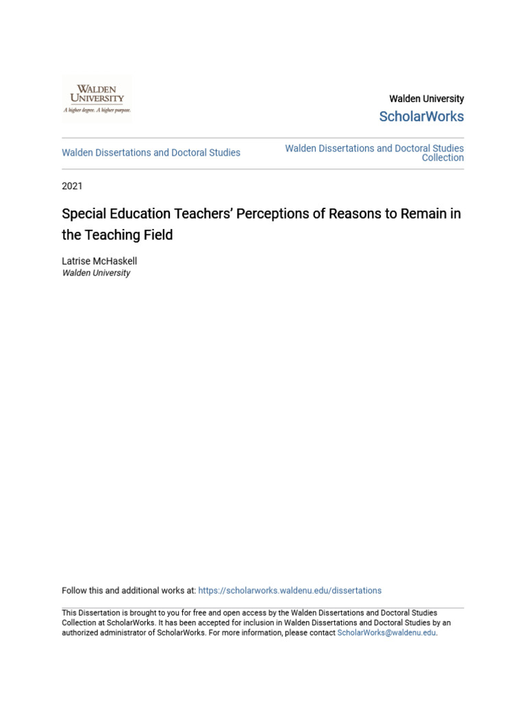 Special Education Teachers - Perceptions of Reasons To Remain in The ...