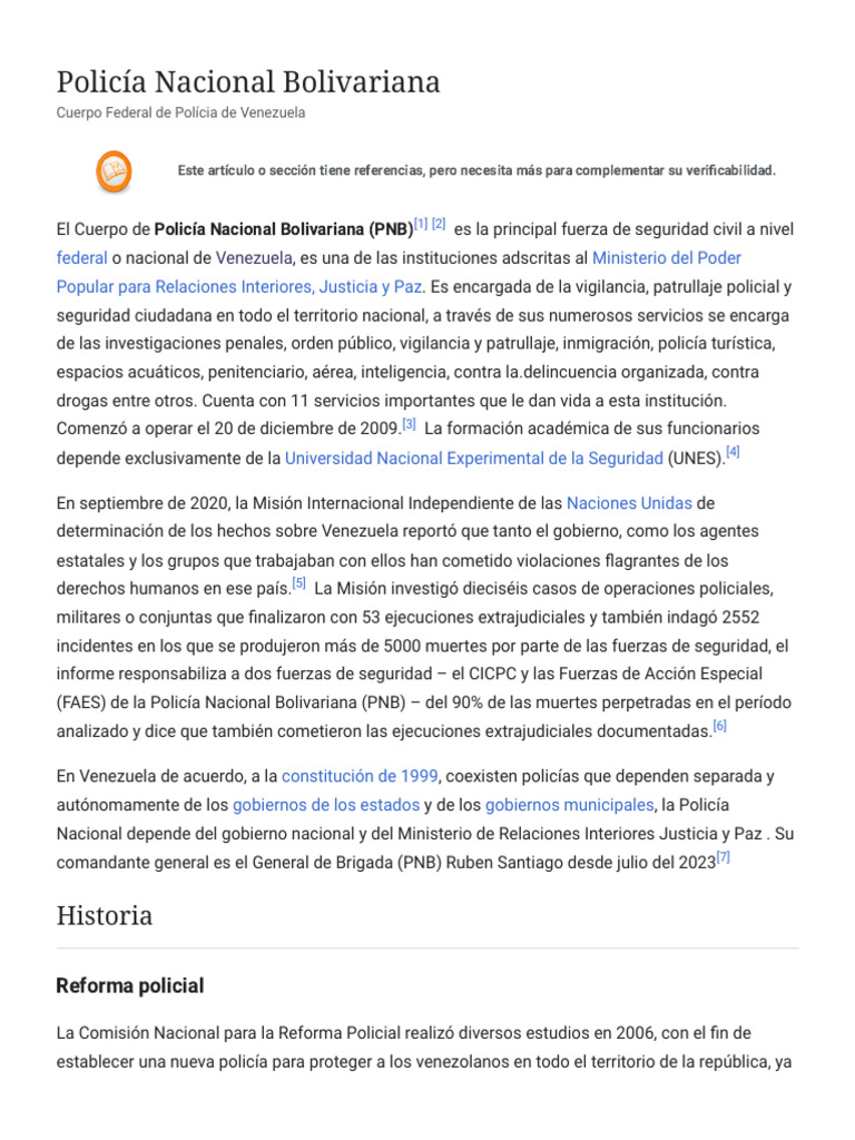 Policía Nacional Bolivariana Wikipedia, La Enciclopedia Libre PDF