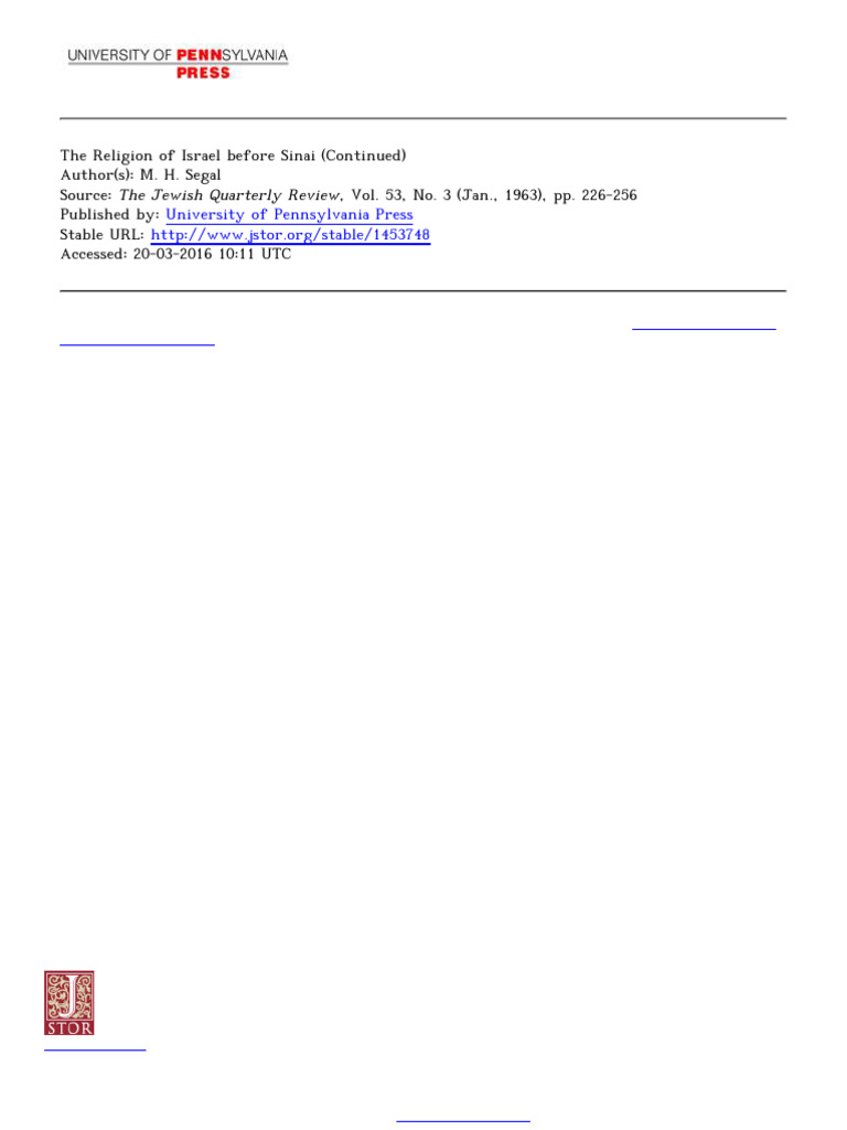 Segal The Religion of Israel Before Sinai | PDF | Passover | The Exodus