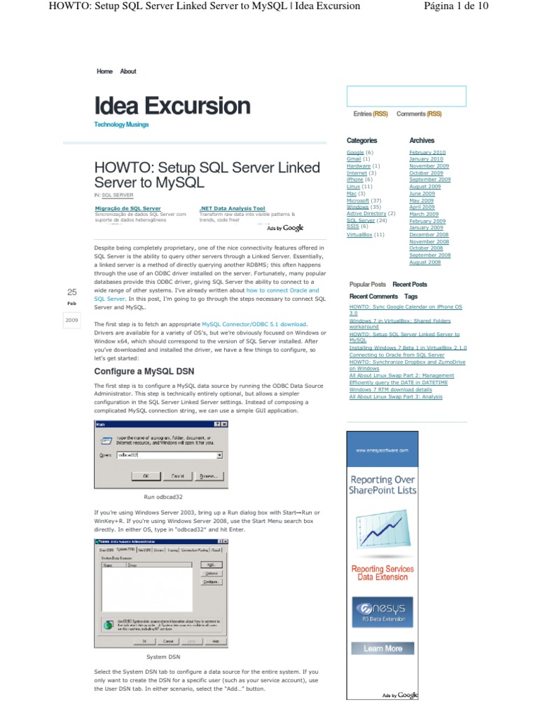 Linked Server Sqlserver To Mysql | PDF | My Sql | Microsoft Sql Server