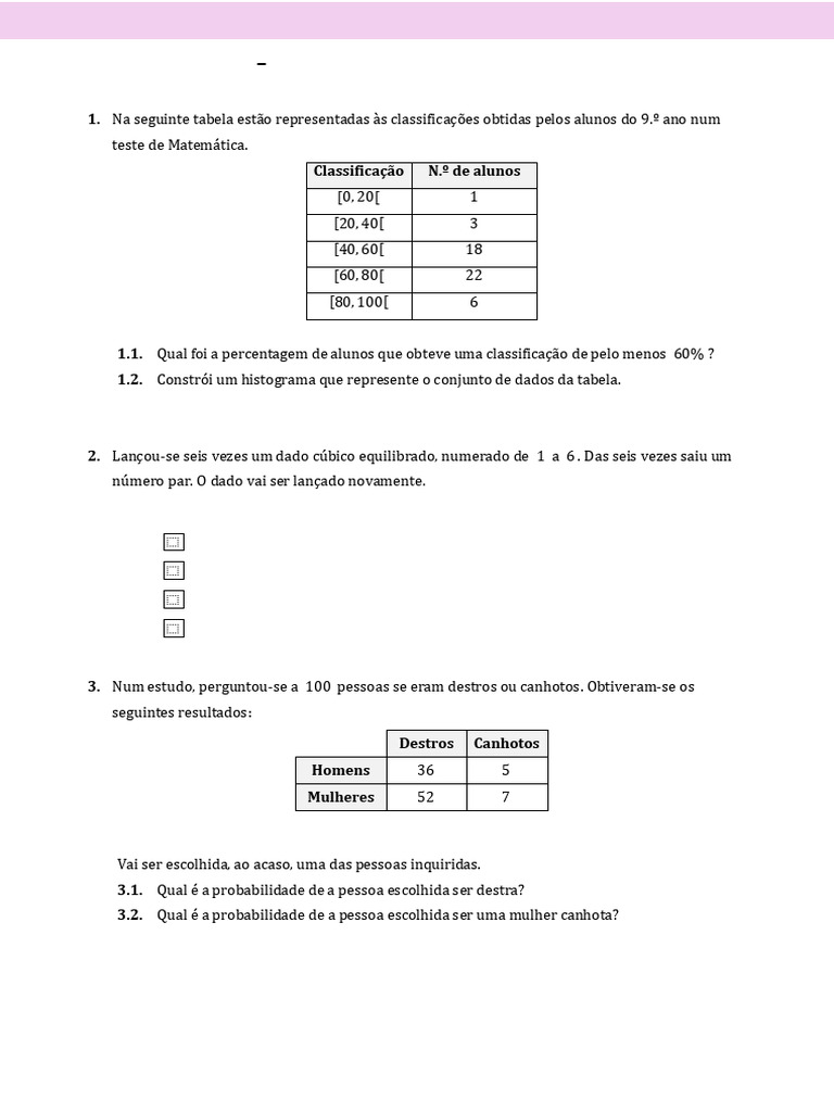 Ficha de Probabilidades 9 Ano | PDF | Chocolate