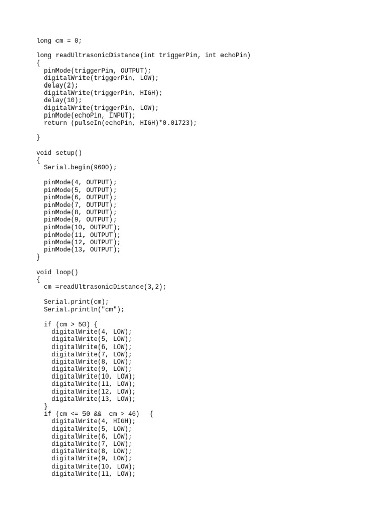 Ultrasonic Distance Sensor Control Code | PDF | Computer Engineering ...
