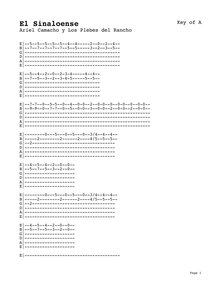 El Sinaloense, Letra y Acordes para Tocar en Guitarra | PDF