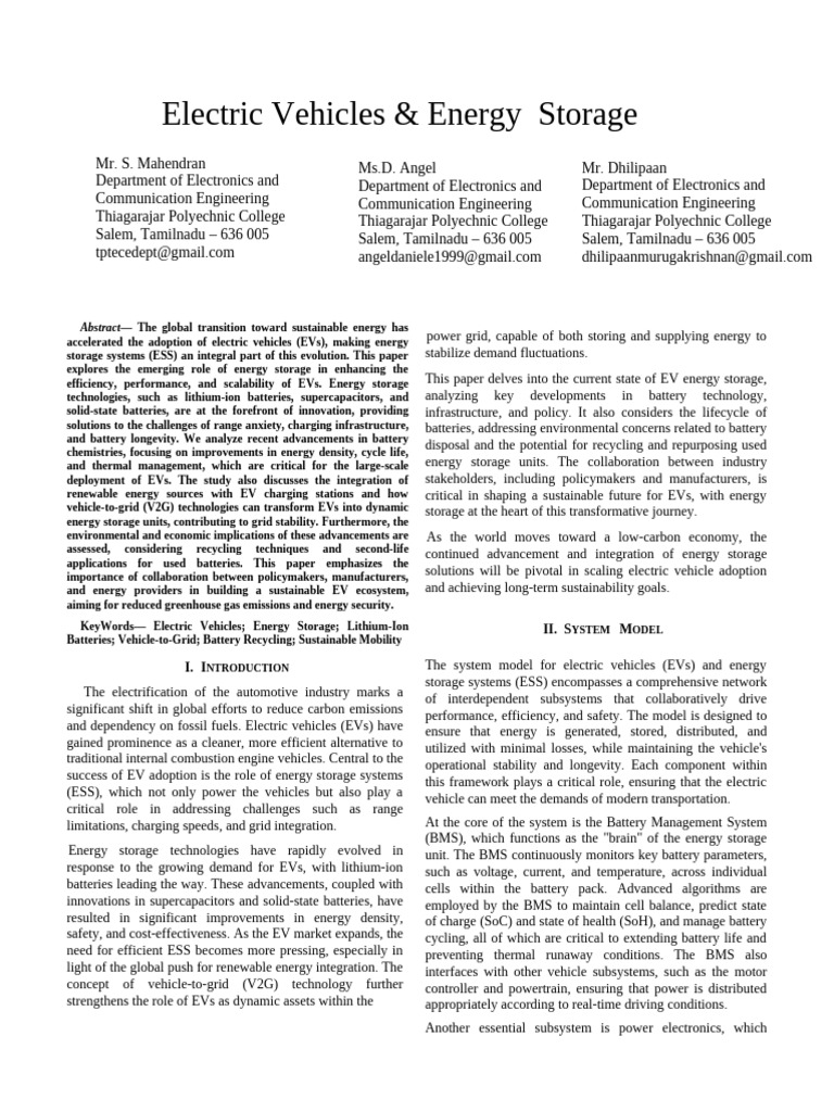 Electric Vehicles & Energy Storage - TPT, Salem | PDF | Electric ...