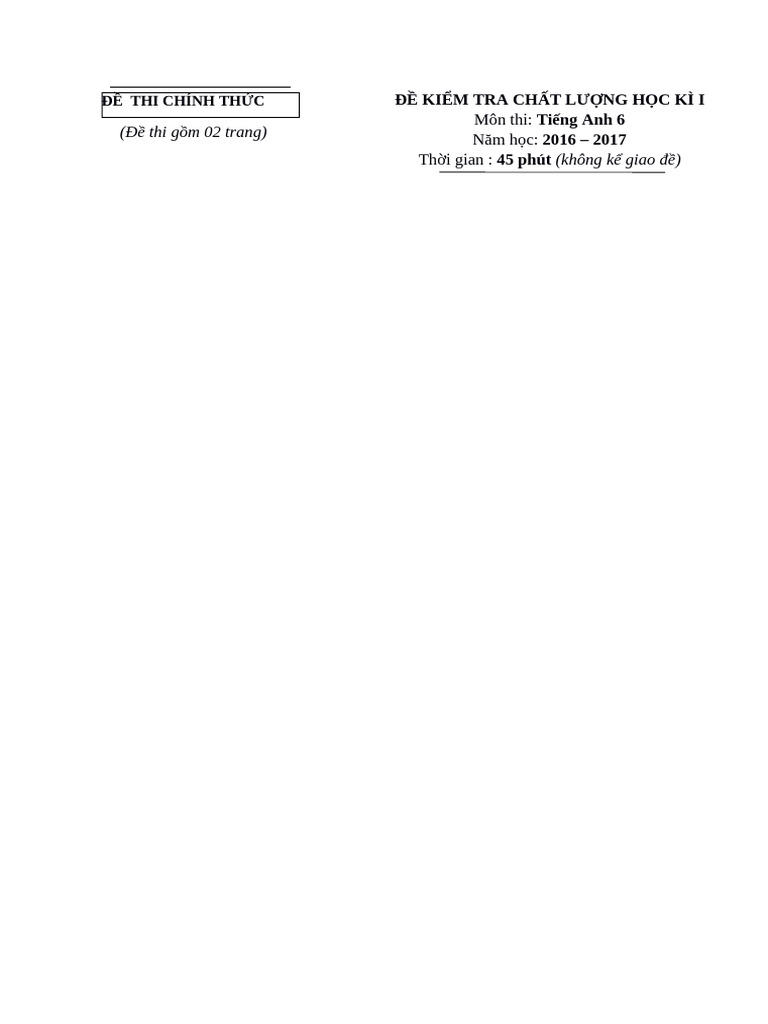 De Thi Giua Ky Ta6 2 | PDF | Language Arts & Discipline | Foreign ...