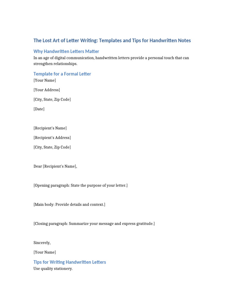 Handwritten Letters: Tips & Templates | PDF | Home & Garden