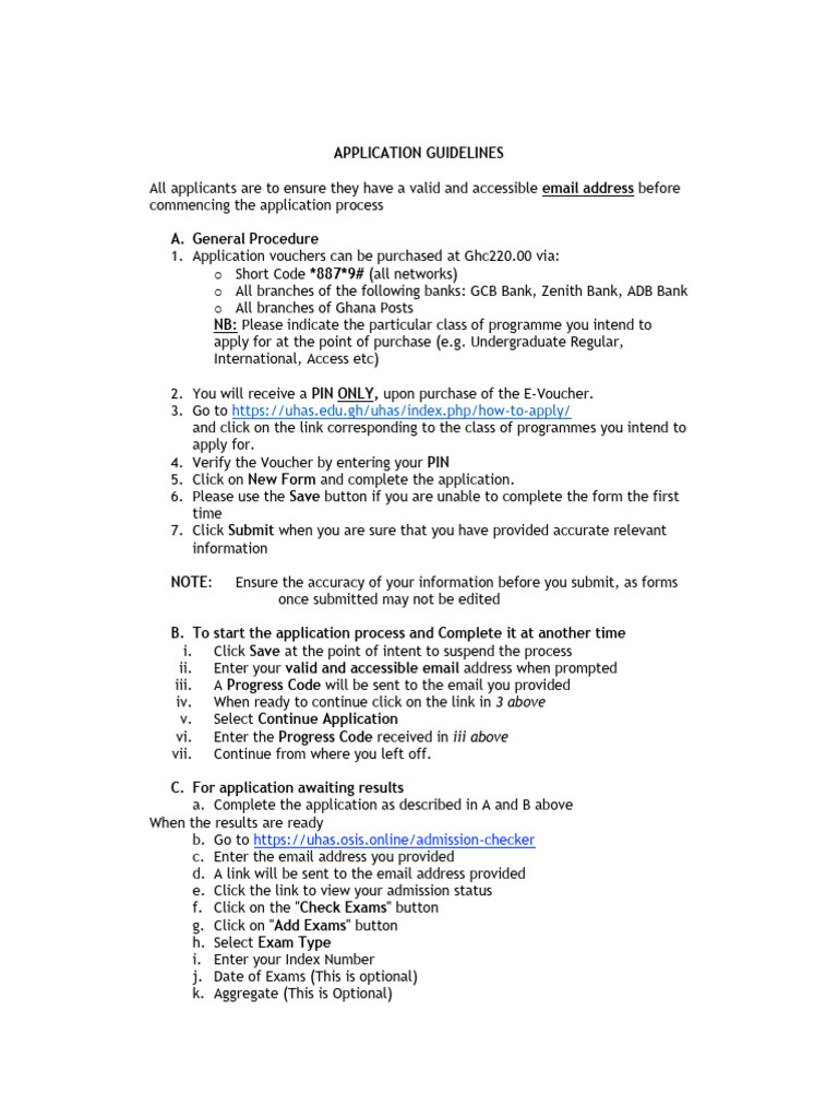 UHAS Application Guidelines 2023 | PDF | Computing