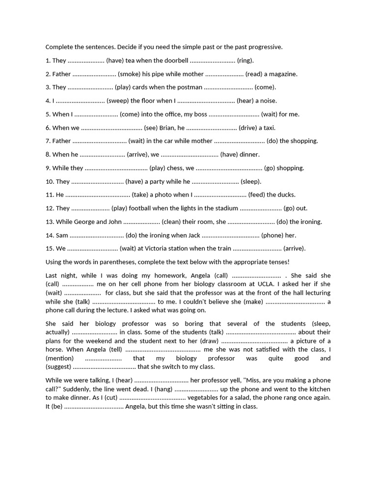 Past Continuous vs Simple Past Exercises | PDF